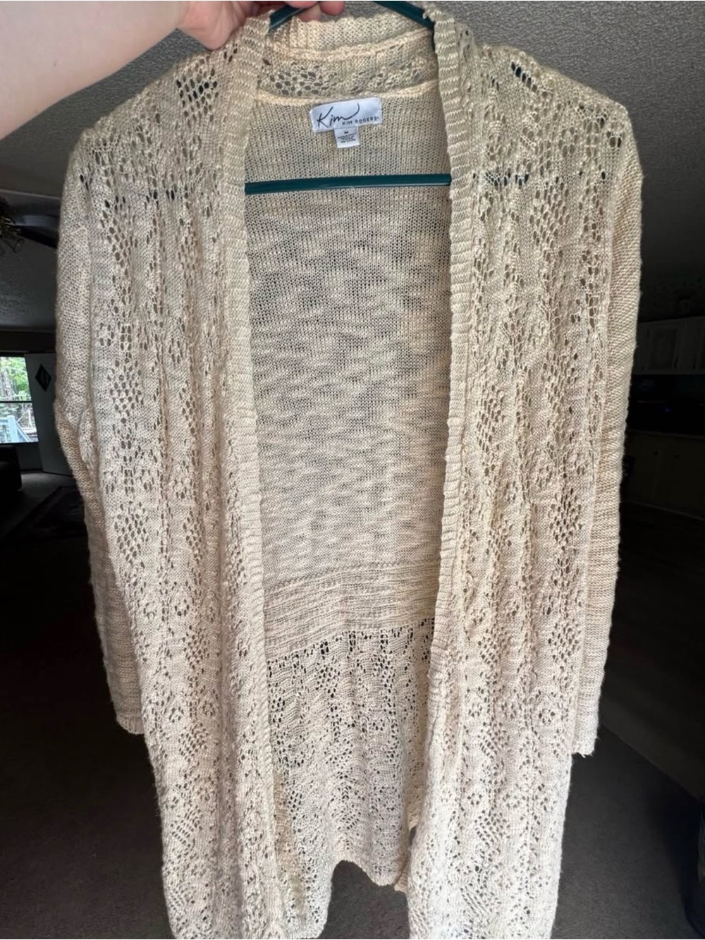 Kim Rogers Ivory Open-Front Lace Knit Cardigan